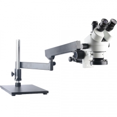 KOPPACE 3.5X-90X Trinocular Stereo Microscope Articulating Boom Stand Continuous Zoom Lens 144 LED Ring Light