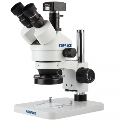 KOPPACE Trinocular Stereo Zoom Microscope,WF10X/20 Eyepieces, 3.5X-90X Magnification,USB 2.0 5MP Microscope Camera,144 LED Ring Light,Provide professional image measurement software