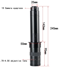 KOPPACE 64X-410X Industrial Microscope Lens 1X Eyepiece 0.7X-4.5X Zoom Objective 25mm C-Mount Continuous Zoom Lens