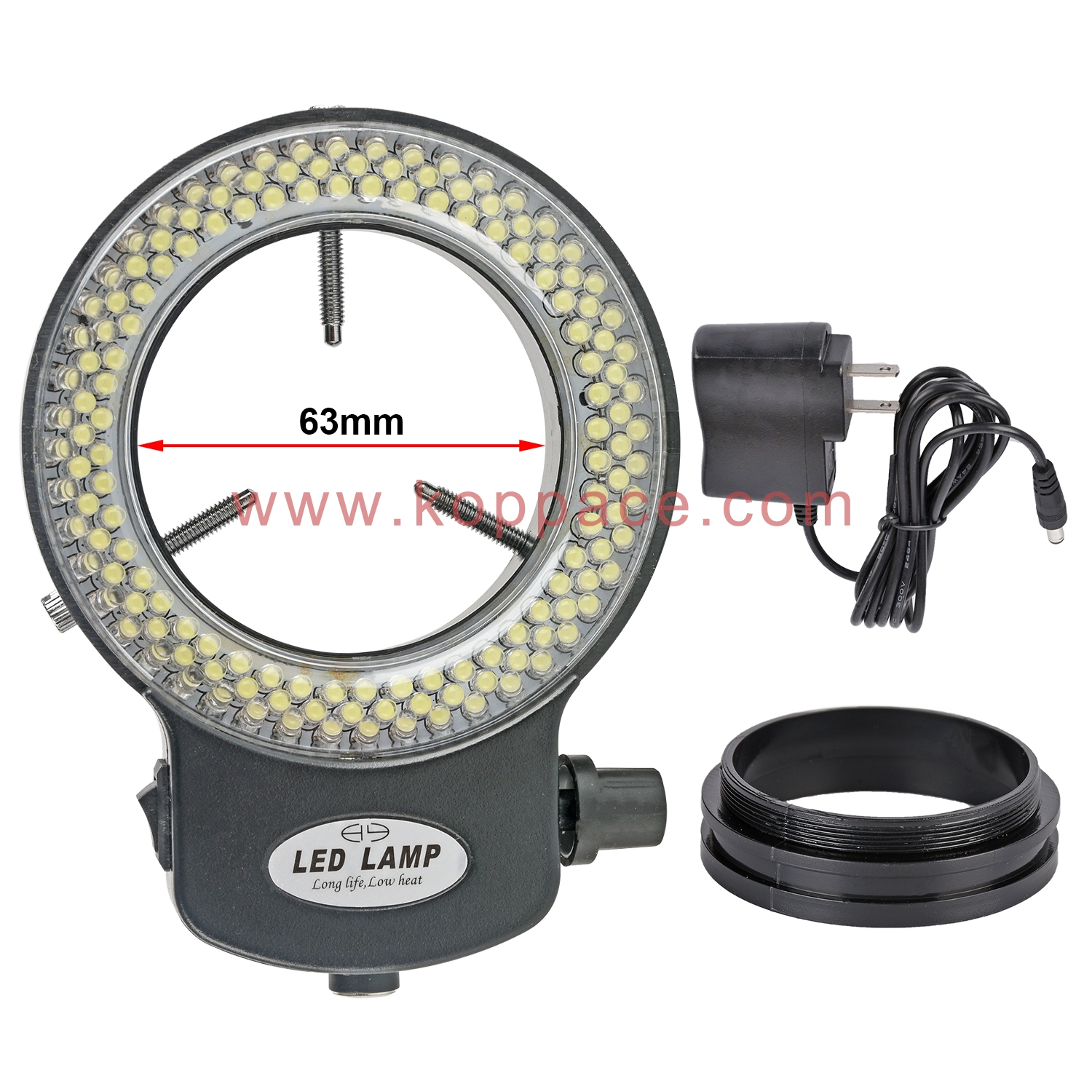 Produktbild von AMSCORE LED-144B-ZK Ringleuchte – 144 LEDs, 6000 K, Dimmbar – Mit 61 Mm & 48 Mm Adapter – Schattenfreies Licht Für Stereomikroskope & Kameras