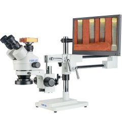 KOPPACE Triocular Stereo Electron Microscope 3.5X-180X Dual-Arm Bracket Continuous Zoom Lens 13.3 " Display