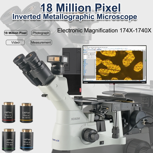 KOPPACE 174X-1740X Trinocular Inverted Metallurgical Microscope 18 Million Pixel USB3.0 Camera